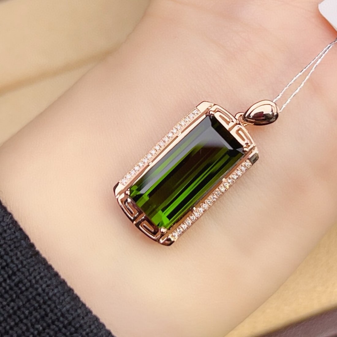14k Gold 8.56 Ctw Natural Tourmaline & Diamond Pendant( Without Chain ) - 5
