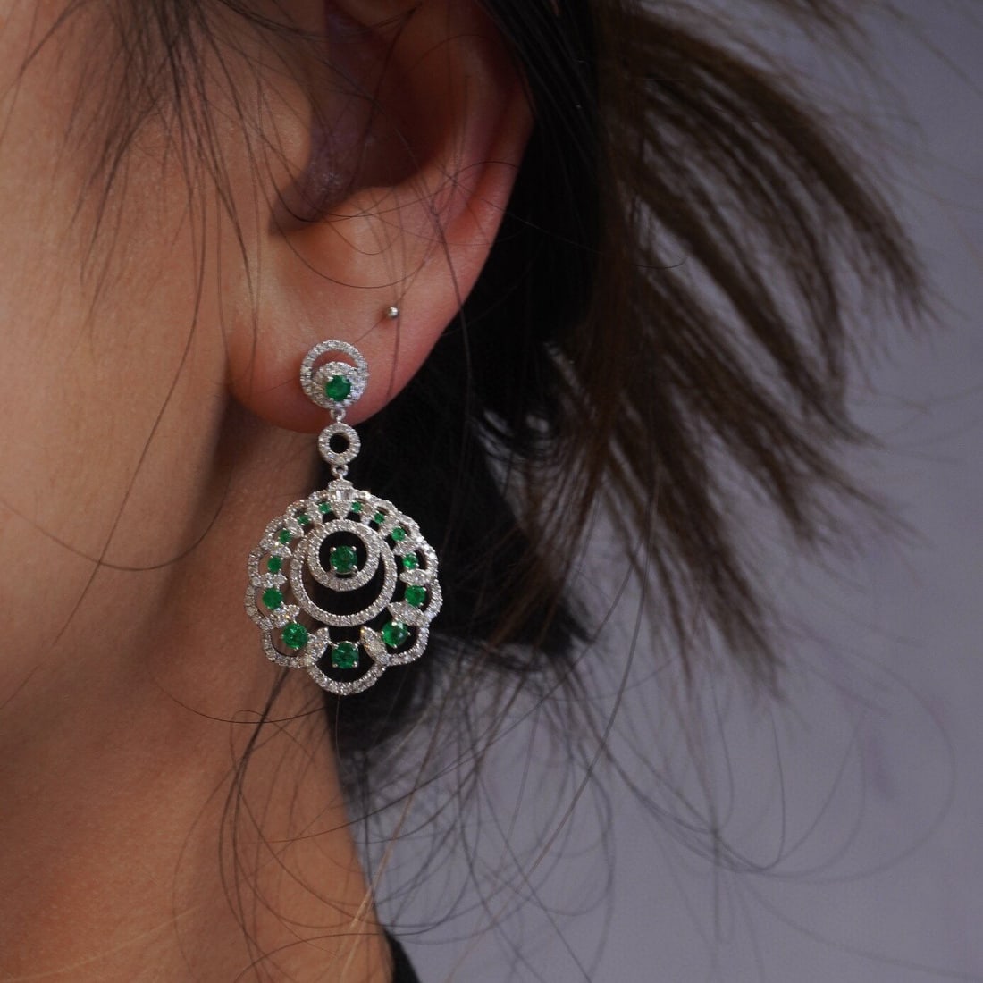 14k Gold 2.61 Ctw Vivid Green Natural Emerald & Diamond Earrings - 4