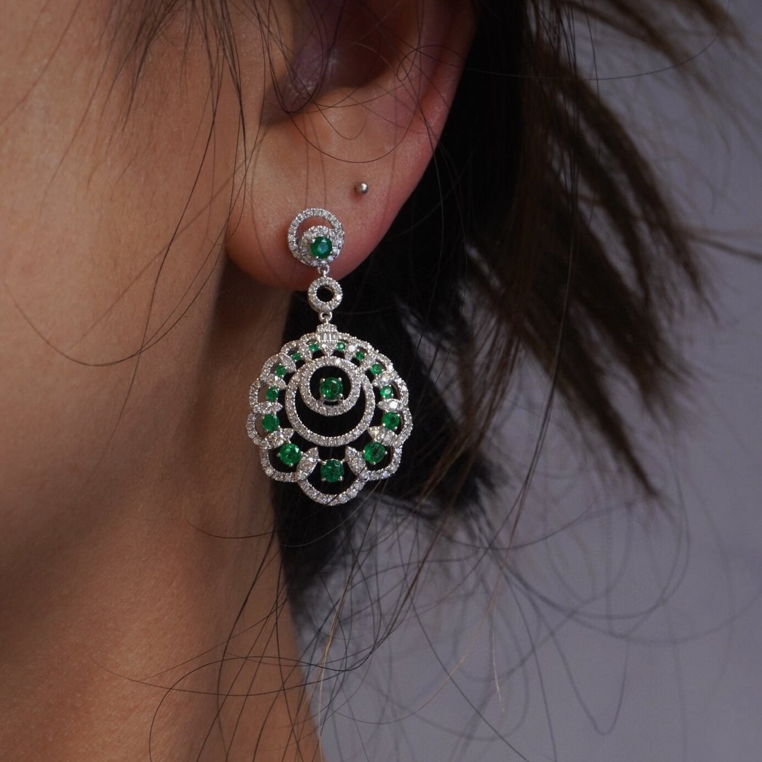 14k Gold 2.61 Ctw Vivid Green Natural Emerald & Diamond Earrings - 6