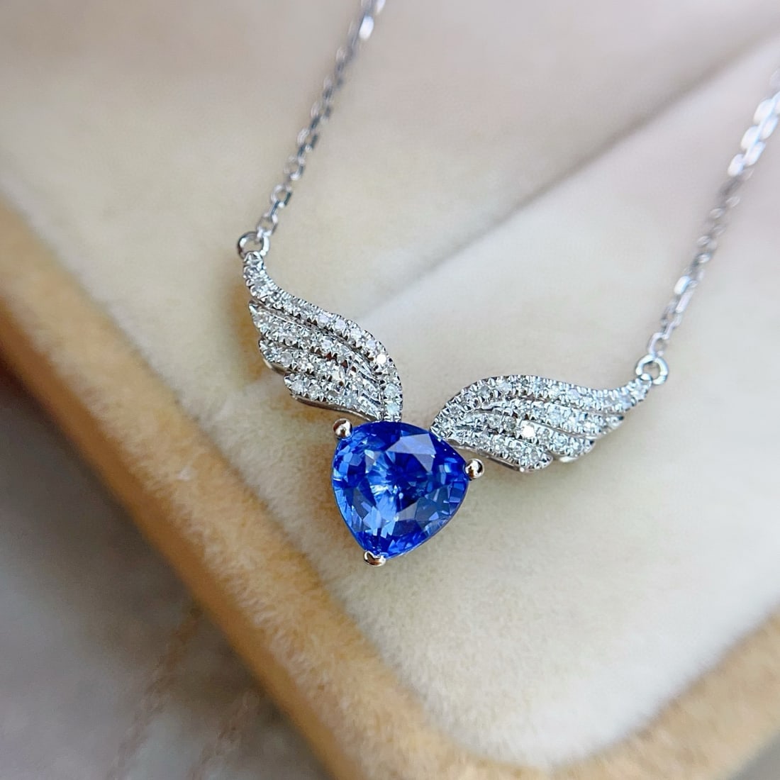 14k Gold 1.40 Ct Natural Sapphire & Diamond Necklace - 4