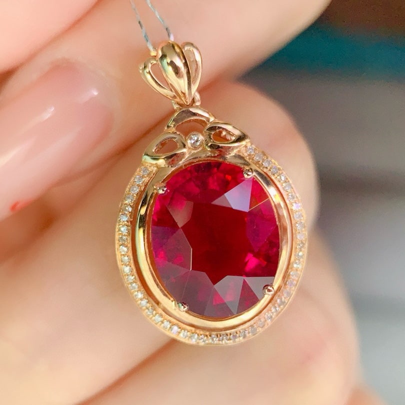 14k Gold 6.1 Ct Natural Tourmaline & Diamond Pendant( Without Chain ) - 2