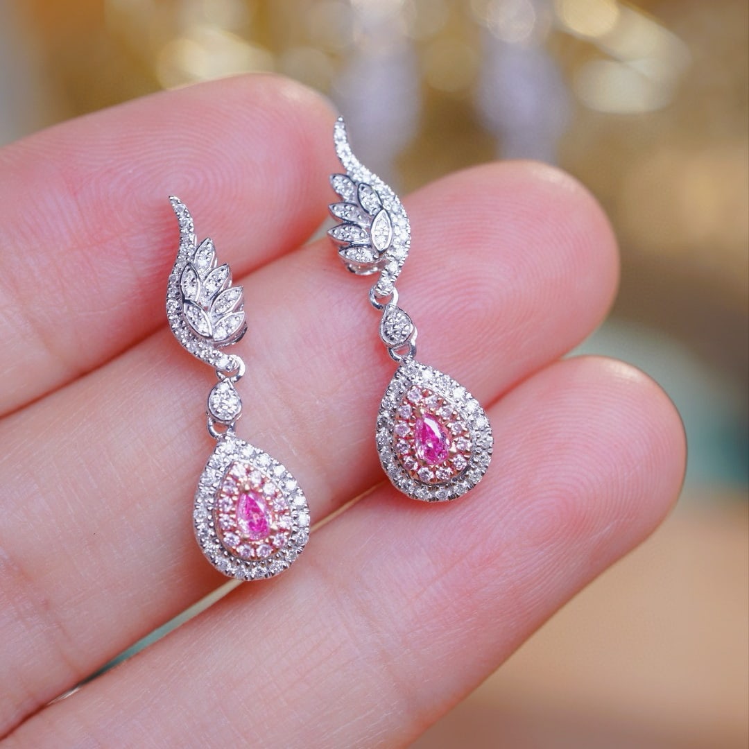 14k Gold 0.60 Ct Natural Color Diamond Earrings - 2