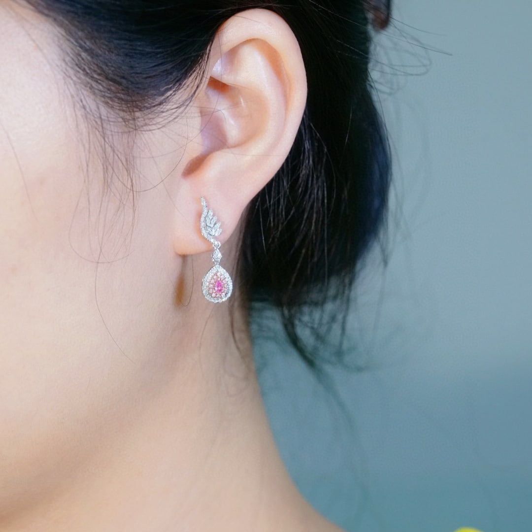 14k Gold 0.60 Ct Natural Color Diamond Earrings - 4