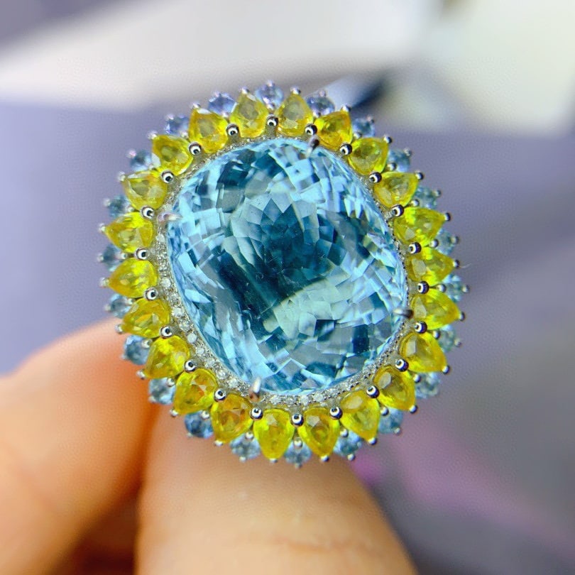 14k Gold 16.26 Ctw Natural Aquamarine & Sapphire Ring/pendant( Without Chain ) - 2