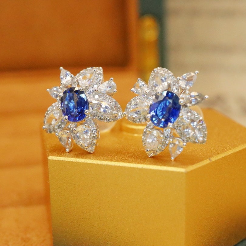 14k Gold 1.36 Ctw Natural Sapphire & Diamond Earrings - 2