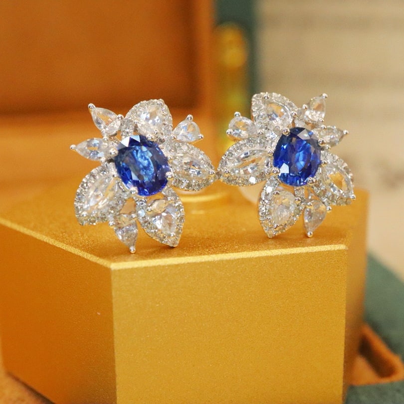 14k Gold 1.36 Ctw Natural Sapphire & Diamond Earrings - 3