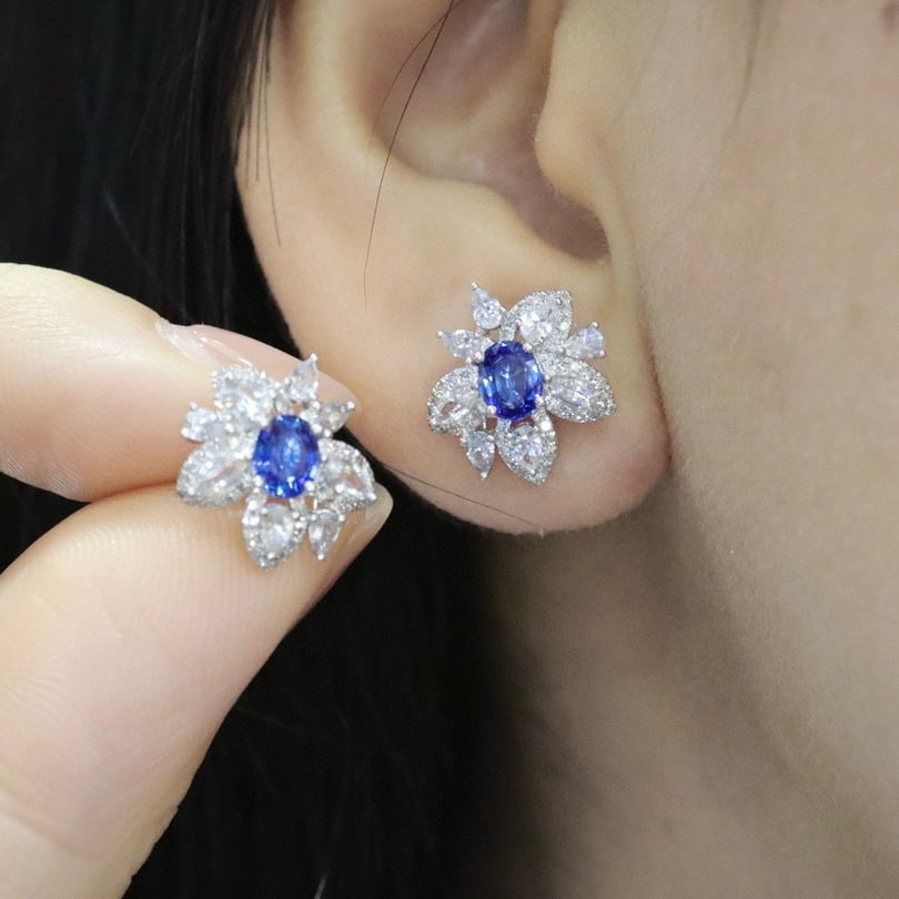 14k Gold 1.36 Ctw Natural Sapphire & Diamond Earrings - 5