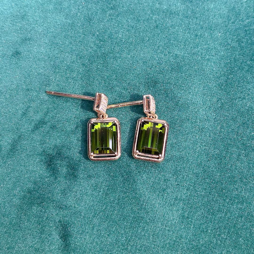 14k Gold 2.7 Ct Natural Tourmaline & Diamond Earrings - 4