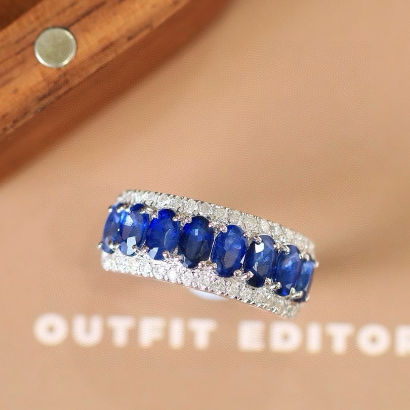 14k Gold 2.92 Ctw Natural Sapphire & Diamond Ring - 4