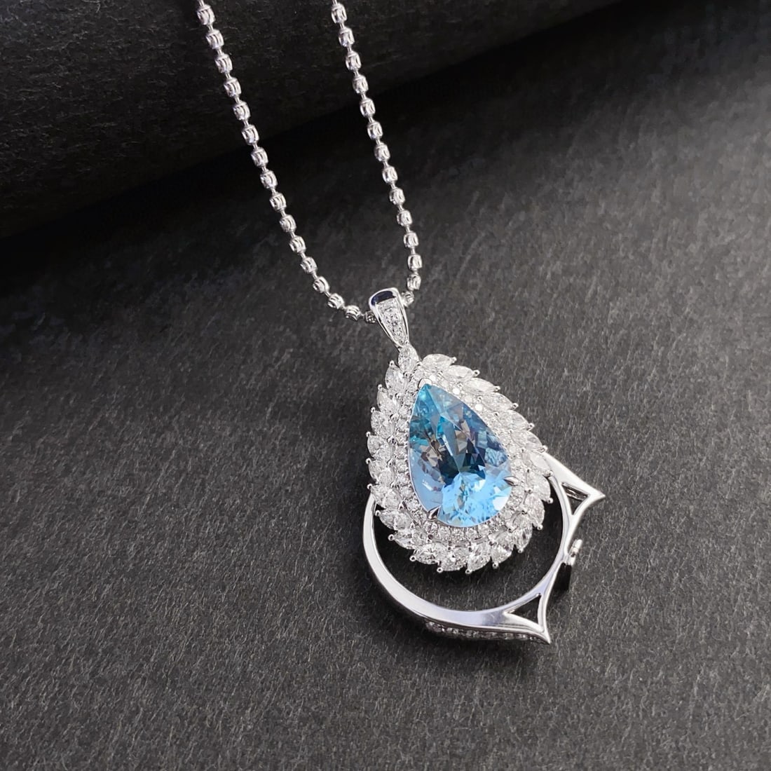 14k Gold 5.48 Ctw Natural Aquamarine & Diamond Ring/pendant( Without Chain ) - 3