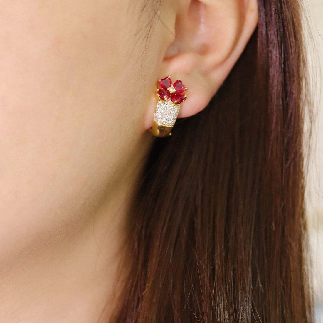 14k Gold 3.69 Ctw Natural Ruby & Diamond Earrings - 4