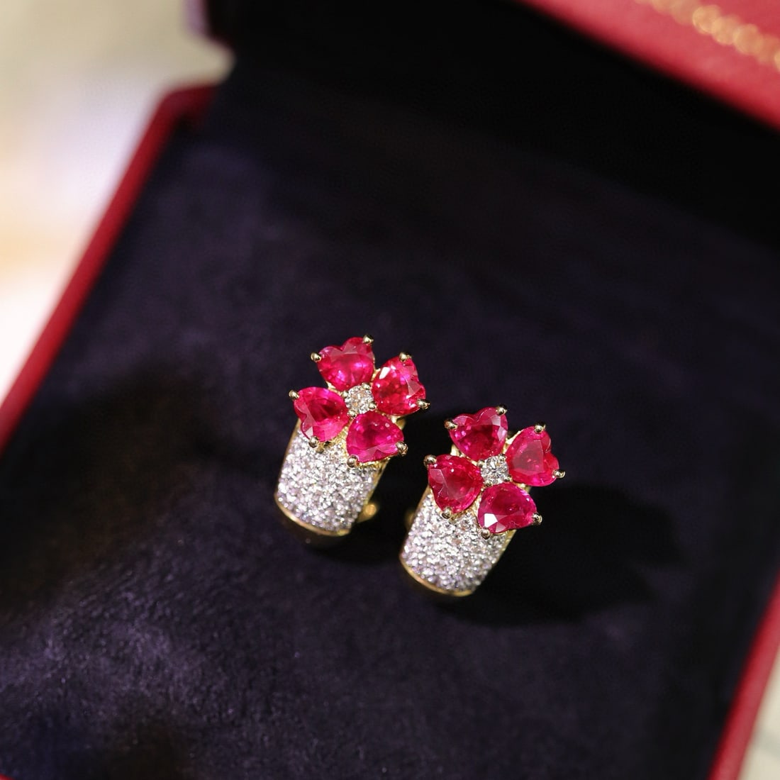 14k Gold 3.69 Ctw Natural Ruby & Diamond Earrings - 6