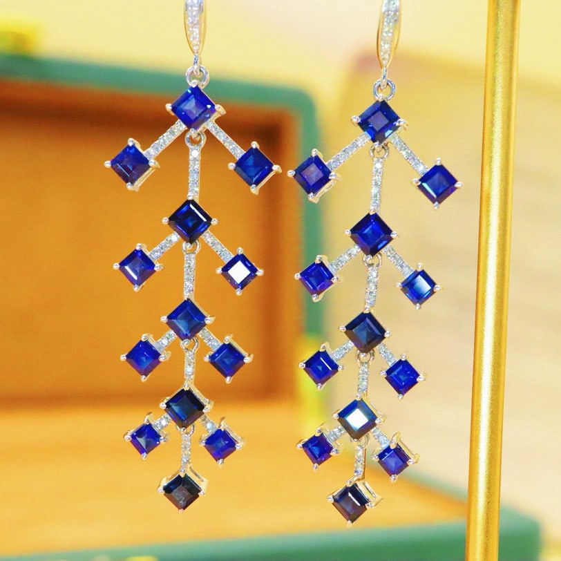 14k Gold 5.63 Ctw Natural Sapphire & Diamond Earrings - 3