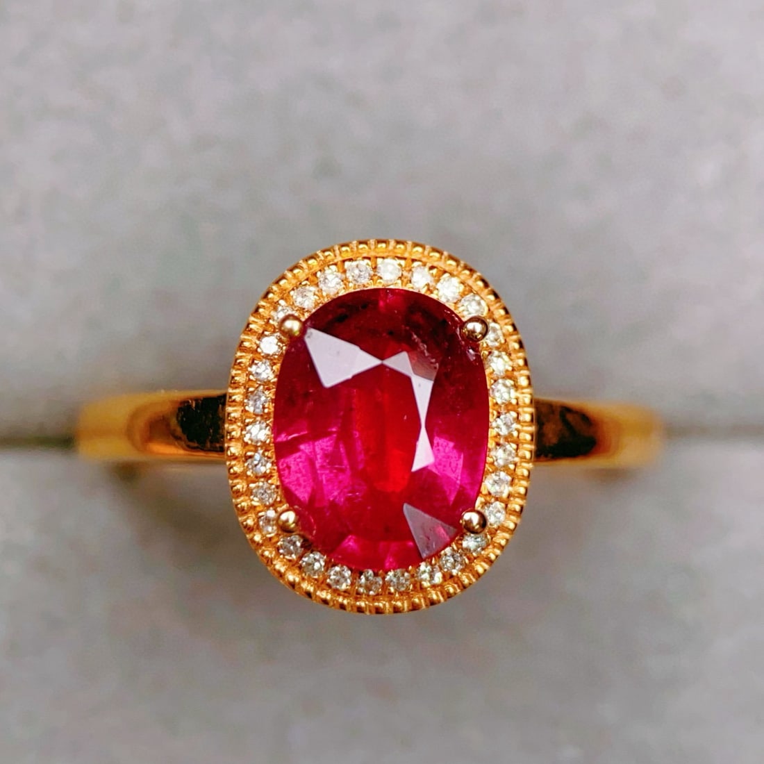 14k Gold 1.64 Ctw Natural Tourmaline & Diamond Ring: Ref:230942137 // gold content:14k gold // ring size:7. 25us // // main gemstone:tourmaline // shape:oval // carat weight:1. 55ct // color:red // treatment:natural // // adjacent gemstone 2 :