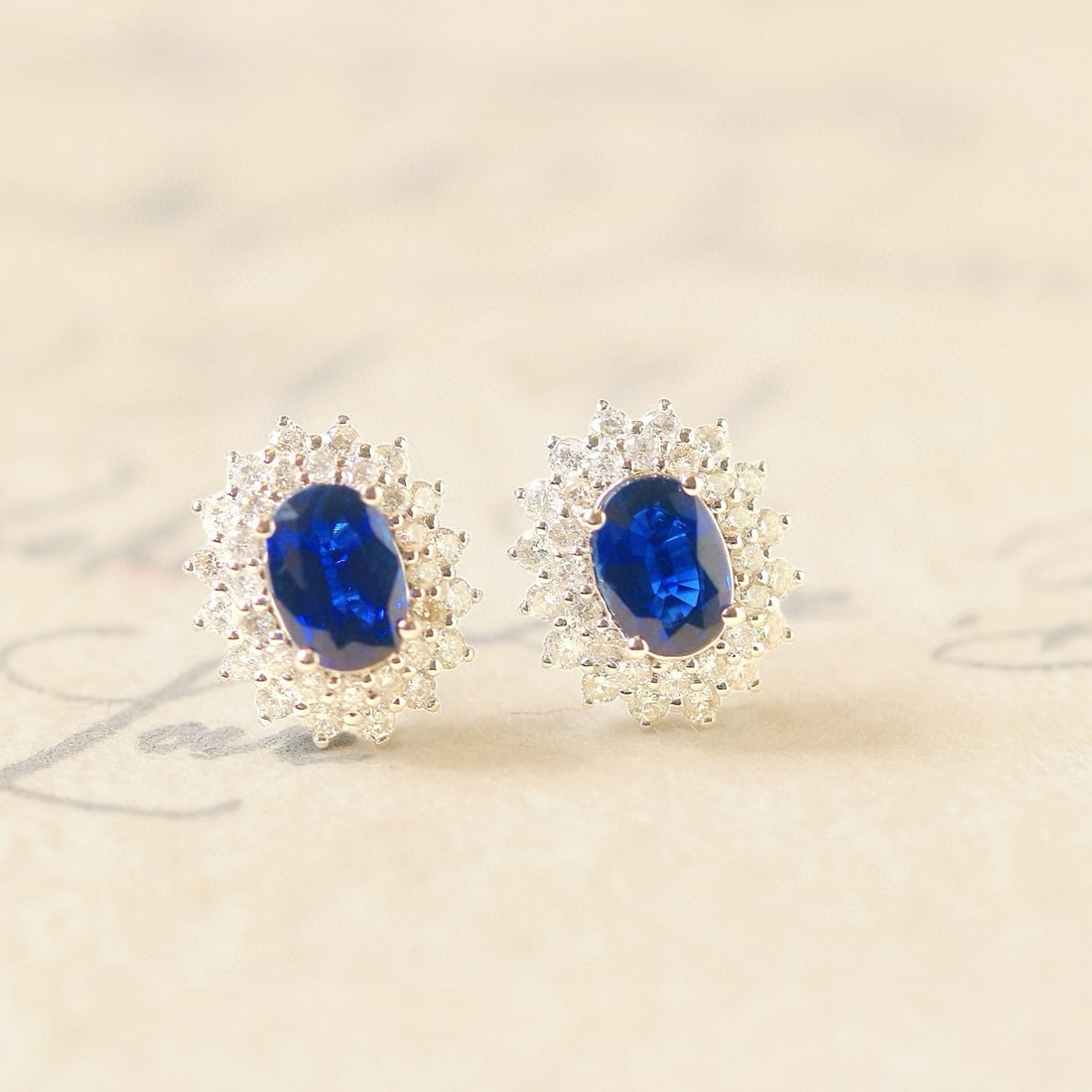 14k Gold 1.52 Ctw Natural Sapphire & Diamond Earrings - 2
