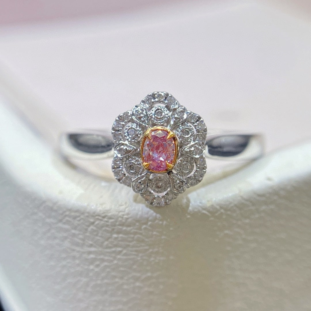 14k Gold 0.17 Ctw Natural Pink Diamond & Diamond Ring: Ref:230942141 // gold content:14k gold // ring size:7. 25us // // main gemstone:pink diamond // shape:oval // carat weight:0. 11ct // color:pink // treatment:natural // // adjacent gemstone 2 :