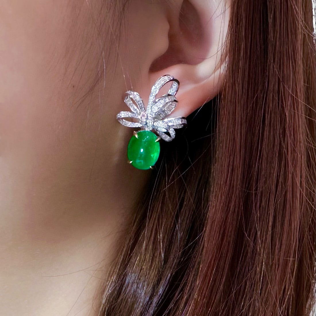 14k Gold 9.55 Ctw Vivid Green Natural Emerald & Diamond Earrings - 2