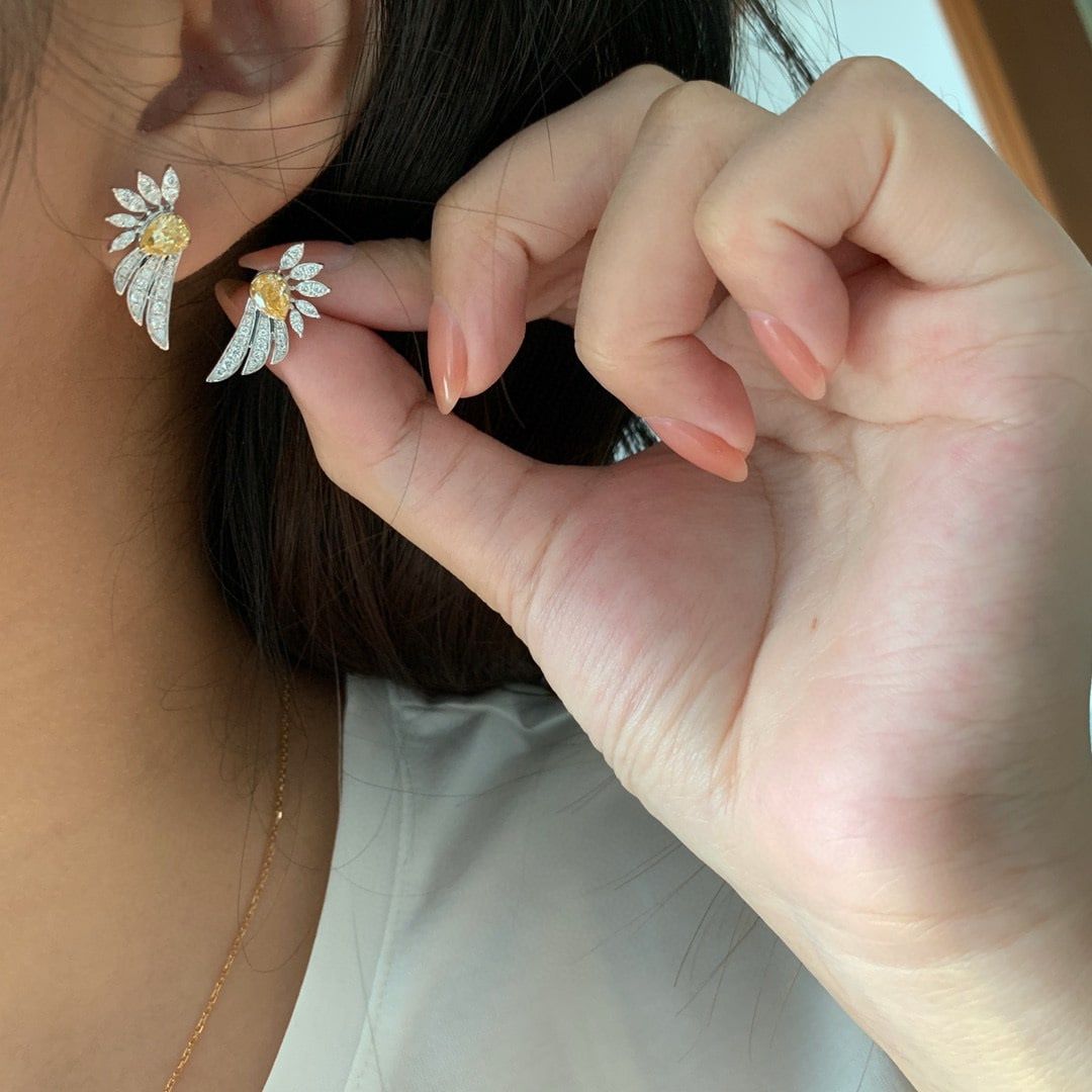 14k Gold 1.5 Ctw Natural Yellow Diamond & Diamond Earrings - 6