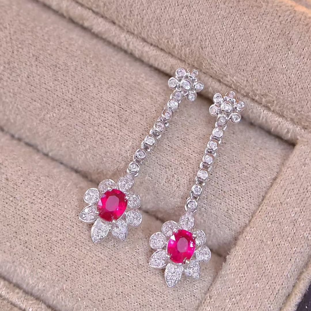 14k Gold 0.7 Ct Natural Ruby & Diamond Earrings - 3