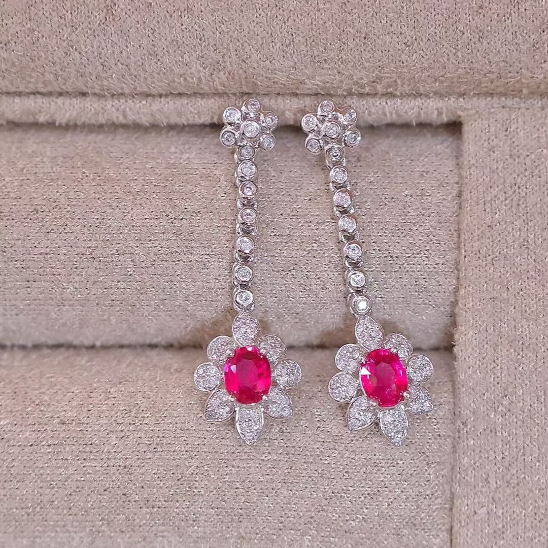 14k Gold 0.7 Ct Natural Ruby & Diamond Earrings - 5