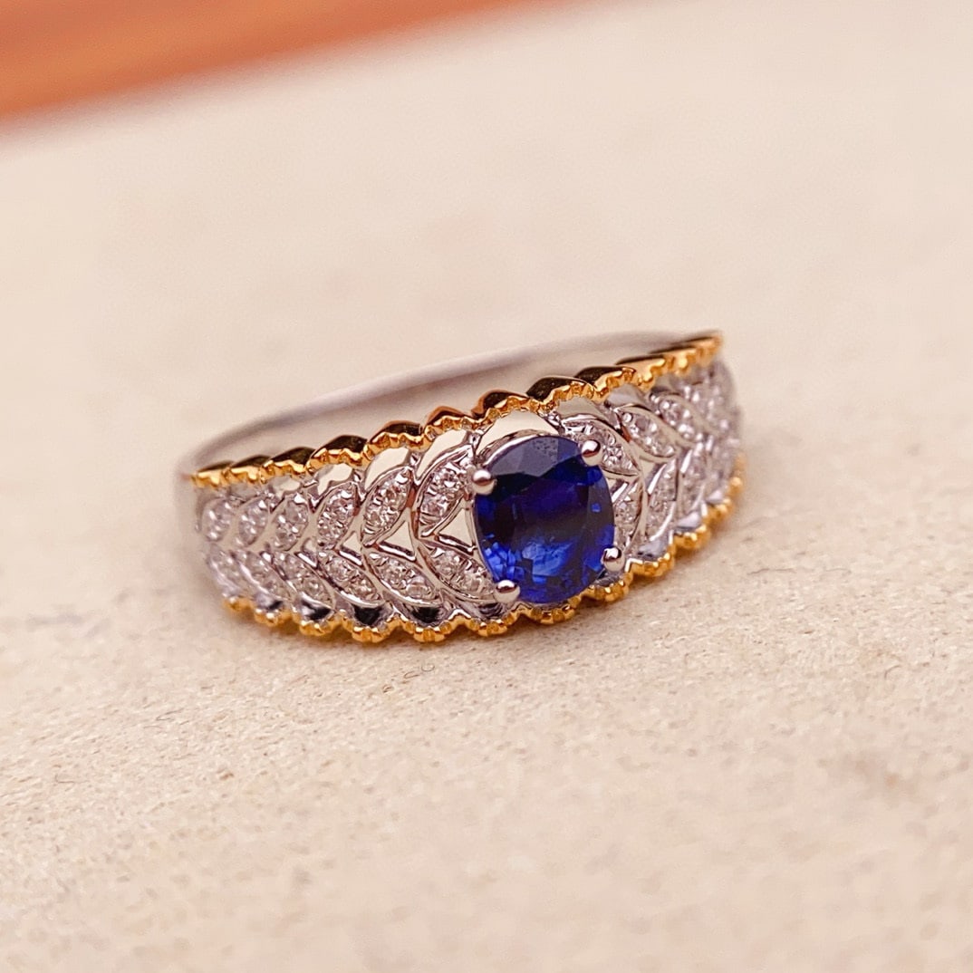 14k Gold 0.5 Ct Natural Sapphire & Diamond Ring - 2