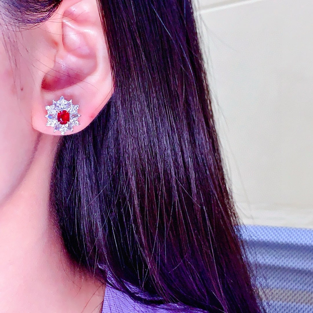 14k Gold 2.23 Ctw Natural Ruby & Diamond Earrings - 5