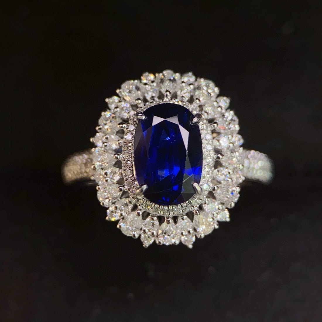 14k Gold 3.19 Ctw Natural Sapphire & Diamond Ring: Ref:230942173 // gold content:14k gold // ring size:7. 25us // // main gemstone:sapphire // shape:oval // carat weight:2. 2ct // color:royal blue // treatment:natural // // adjacent gemstone 2 : diamo