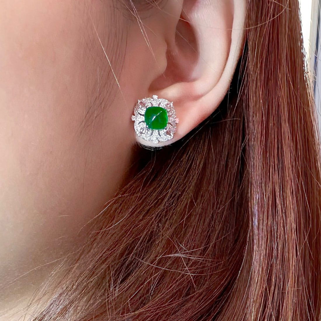 14k Gold 3.98 Ctw Vivid Green Natural Emerald & Diamond Earrings - 2