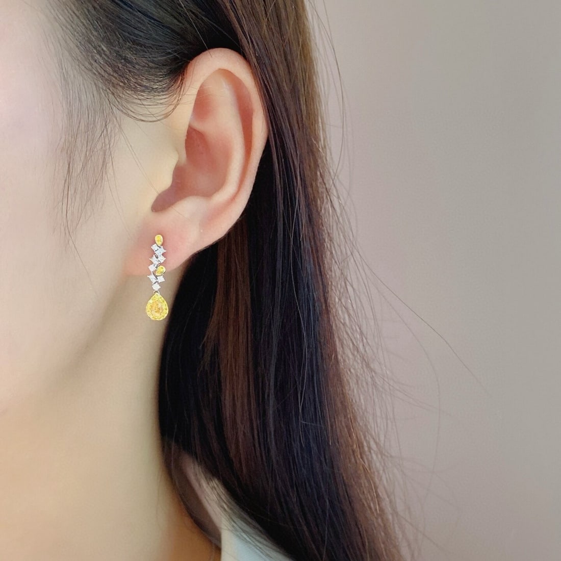 14k Gold 0.70 Ctw Natural Yellow Diamond & Diamond Earrings - 5