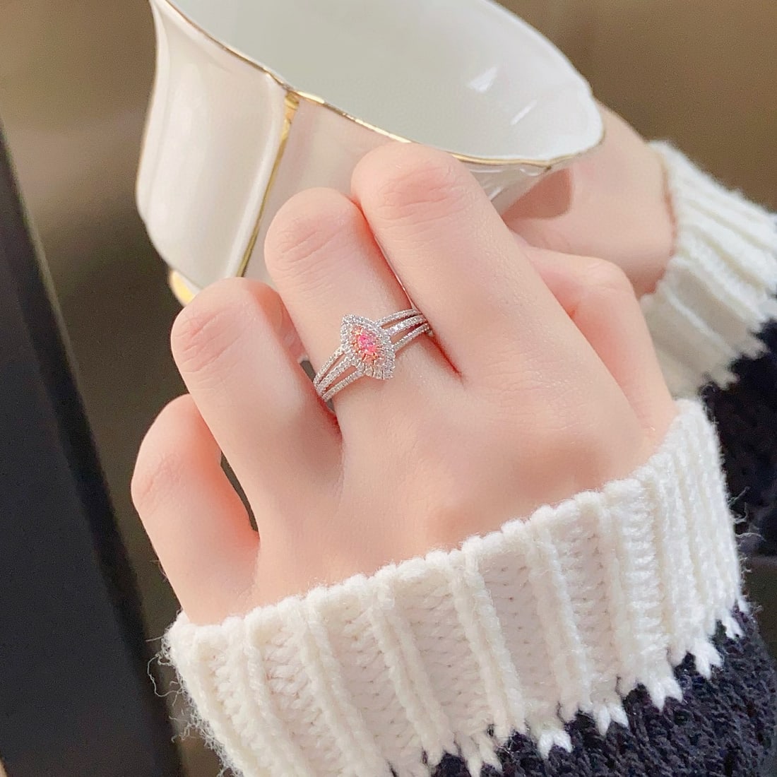 14k Gold 0.48 Ctw Natural Pink Diamond & Diamond Ring - 3