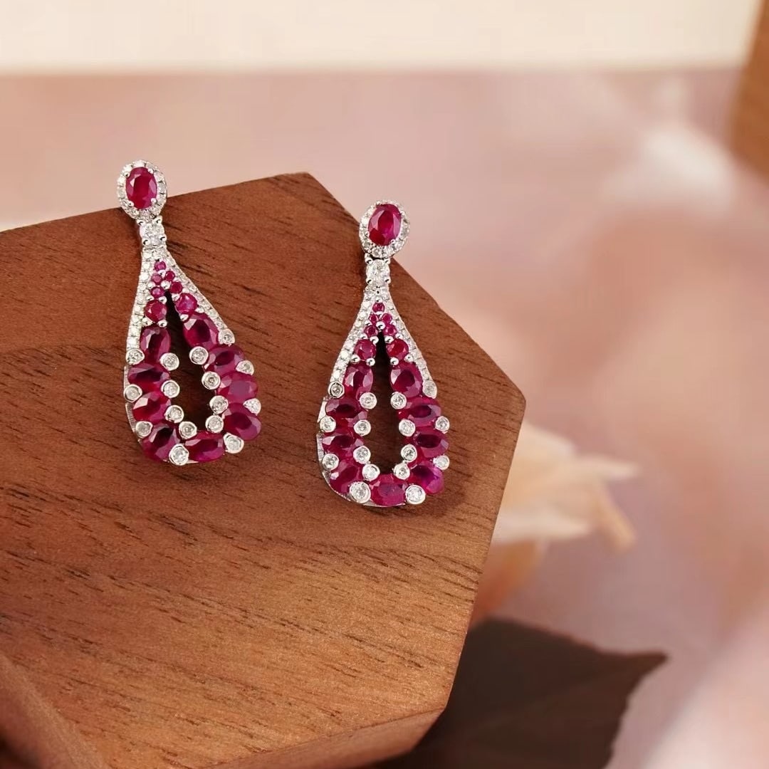 14k Gold 1.78 Ct Natural Ruby & Diamond Earrings - 2