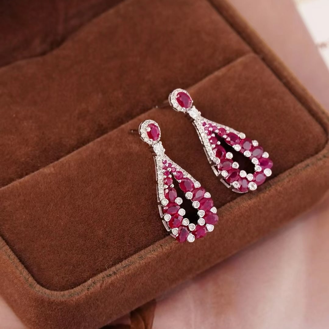 14k Gold 1.78 Ct Natural Ruby & Diamond Earrings - 3