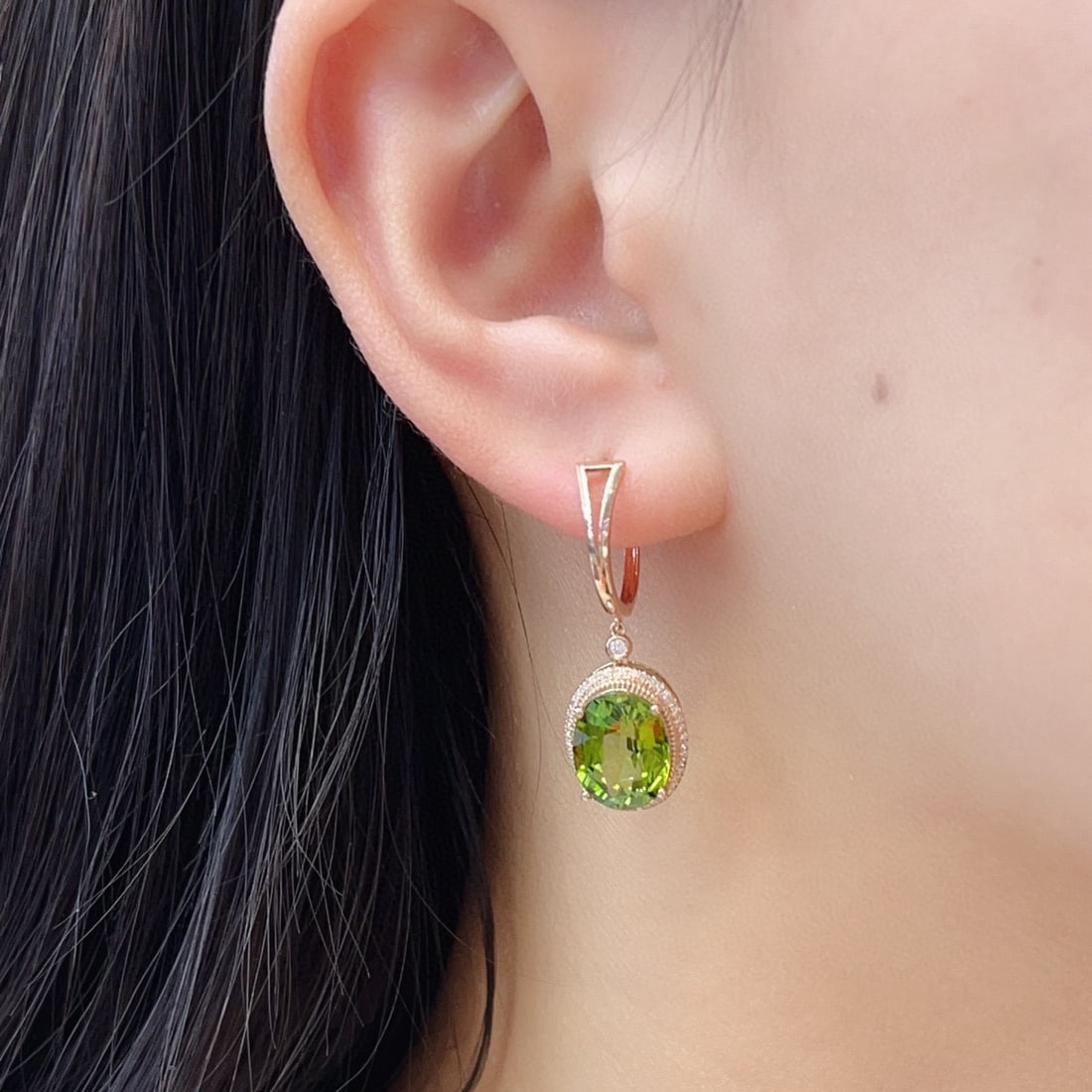 14k Gold 7.50 Ct Natural Tourmaline & Diamond Earrings - 2