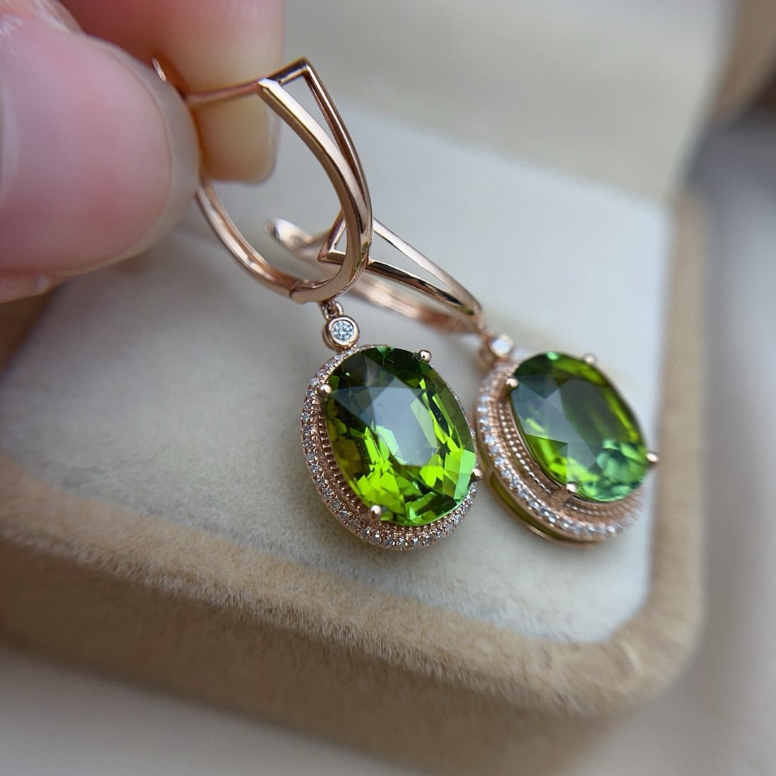 14k Gold 7.50 Ct Natural Tourmaline & Diamond Earrings - 3