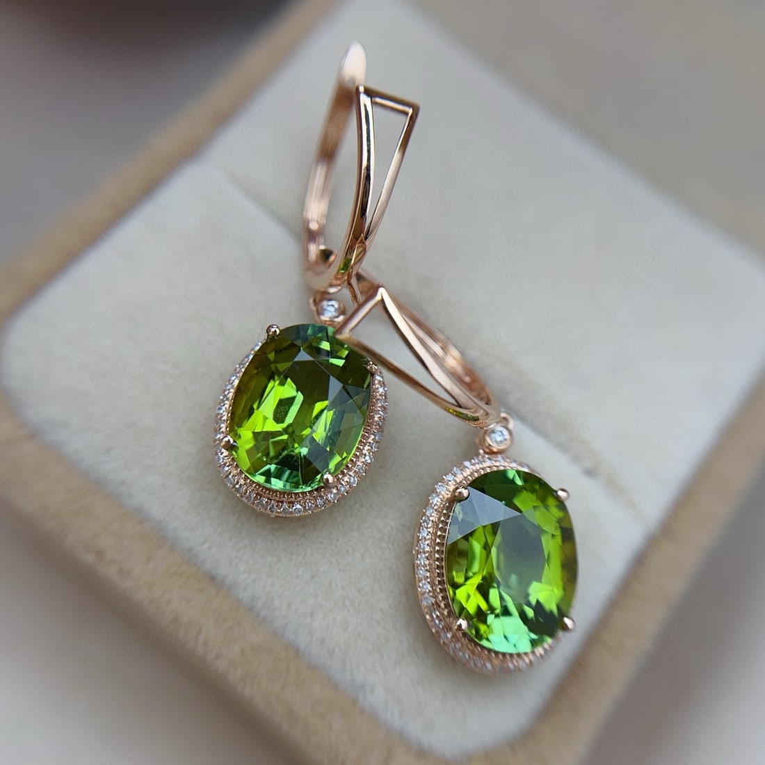 14k Gold 7.50 Ct Natural Tourmaline & Diamond Earrings - 4