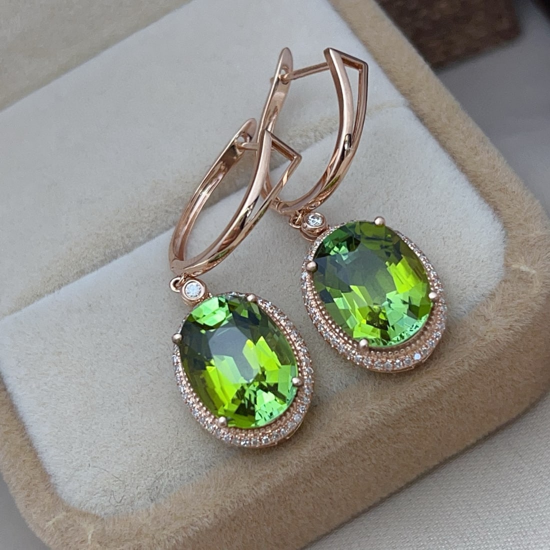 14k Gold 7.50 Ct Natural Tourmaline & Diamond Earrings - 5