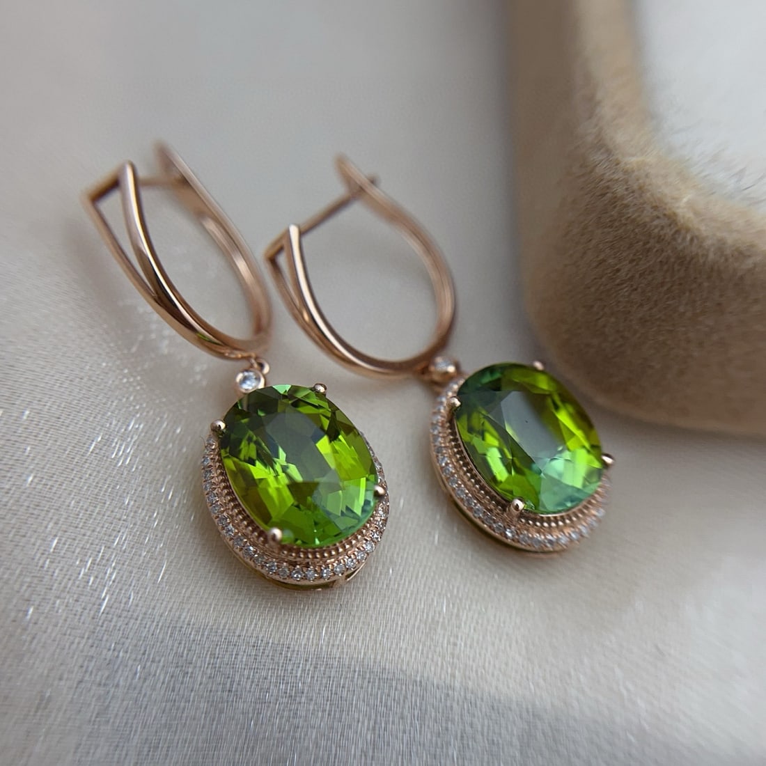 14k Gold 7.50 Ct Natural Tourmaline & Diamond Earrings - 6