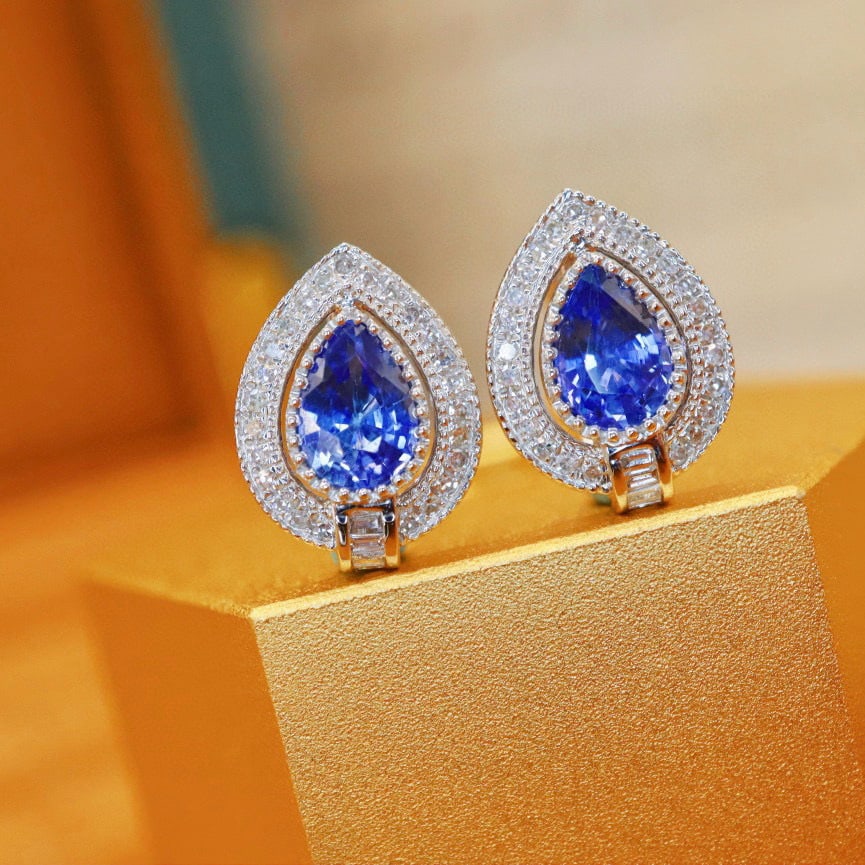 14k Gold 1.42 Ctw Natural Sapphire & Diamond Earrings - 2