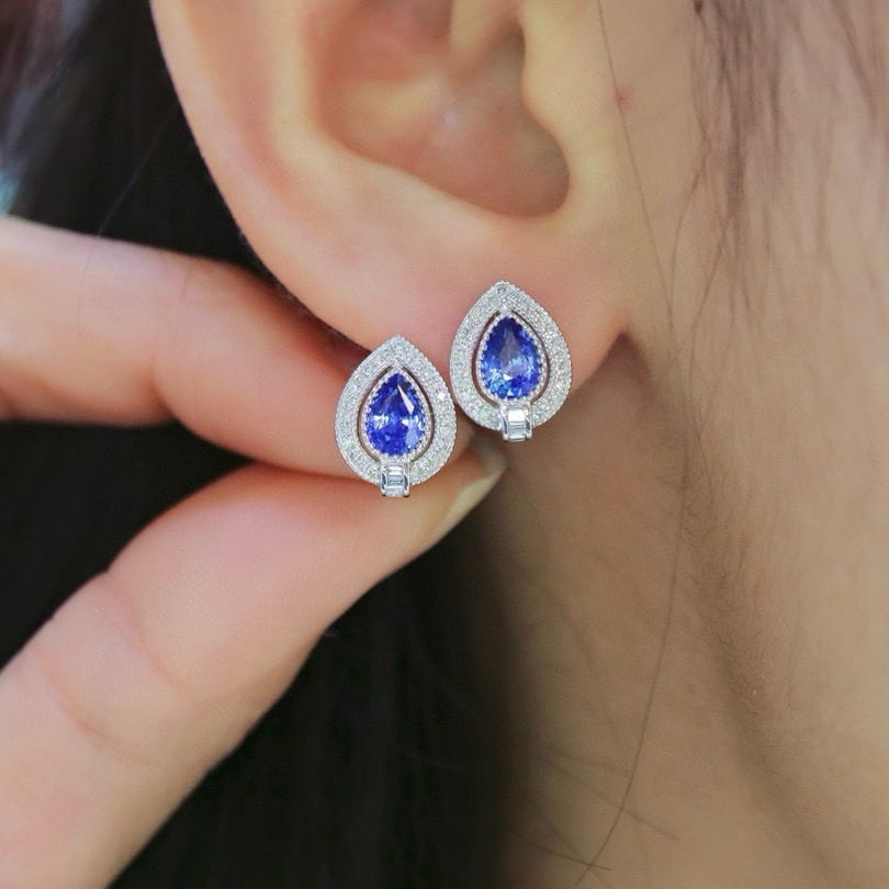 14k Gold 1.42 Ctw Natural Sapphire & Diamond Earrings - 5