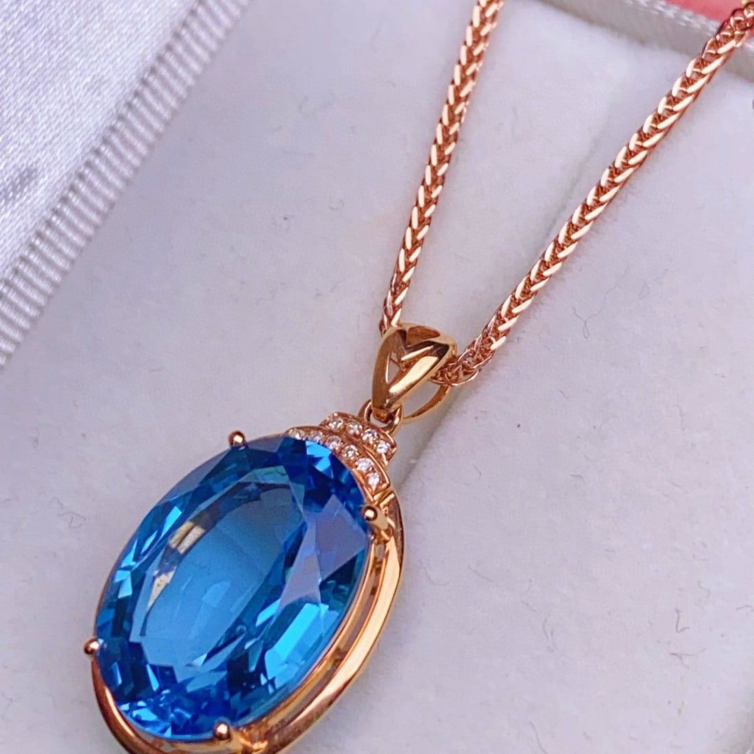 14k Gold 9.63 Ctw Natural Topaz & Diamond Pendant( Without Chain ) - 4