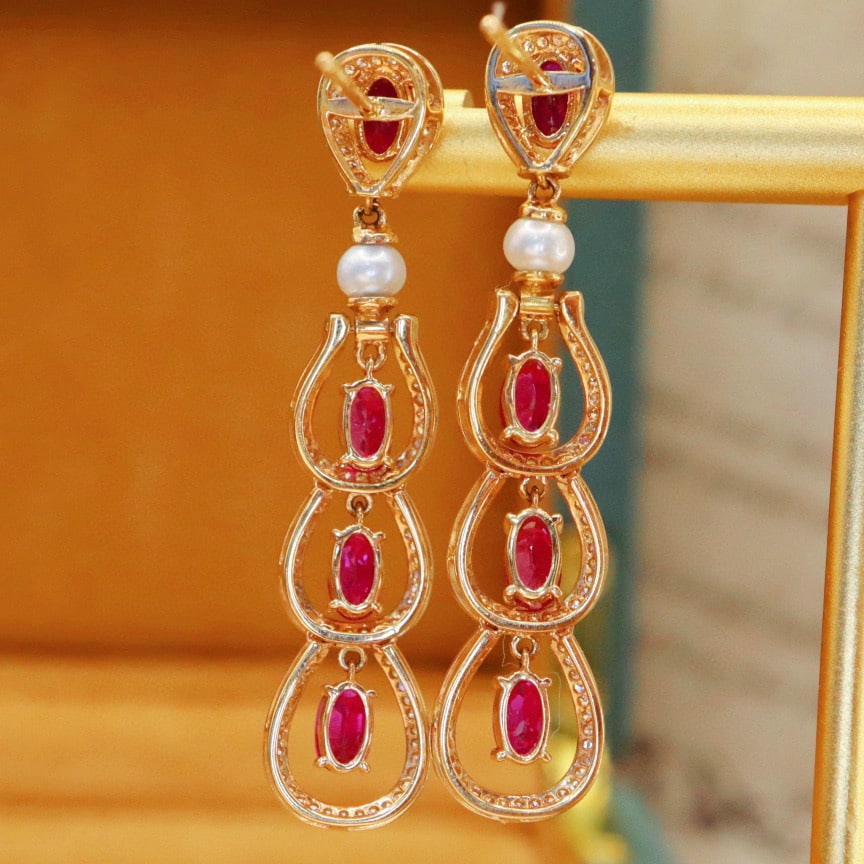 14k Gold 3.11 Ctw Natural Ruby & Diamond Earrings - 5
