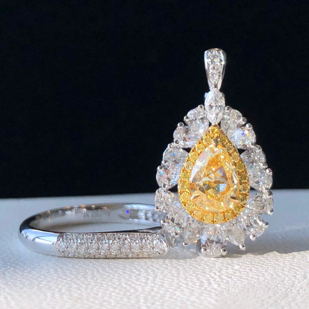 14k Gold 2.76 Ctw Natural Yellow Diamond & Diamond Ring/pendant( Without Chain ) - 4