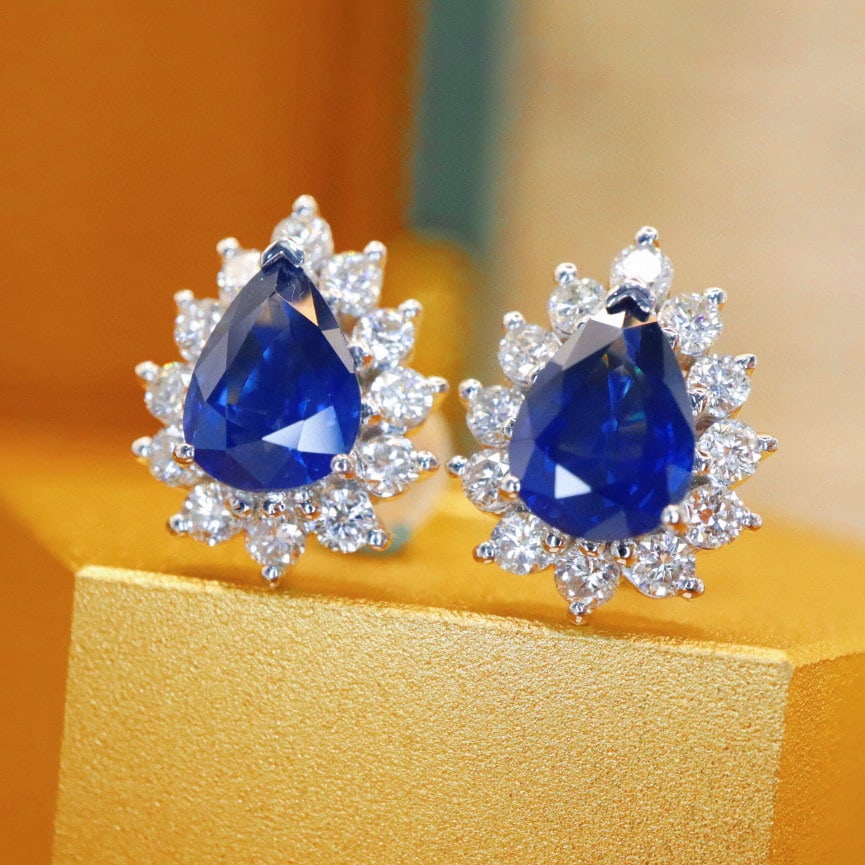 14k Gold 2.16 Ctw Natural Sapphire & Diamond Earrings - 3