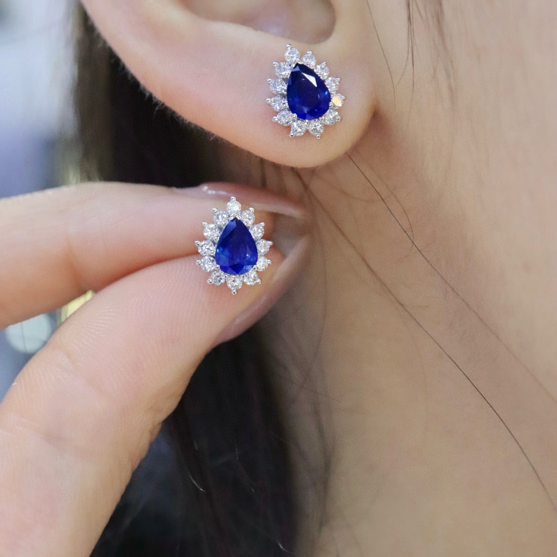 14k Gold 2.16 Ctw Natural Sapphire & Diamond Earrings - 5