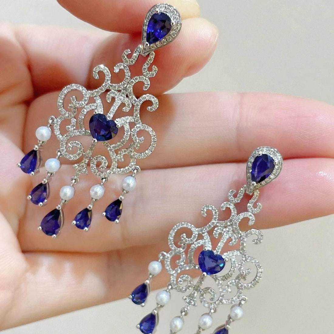 14k Gold 5.68 Ctw Natural Sapphire & Diamond Earrings - 3