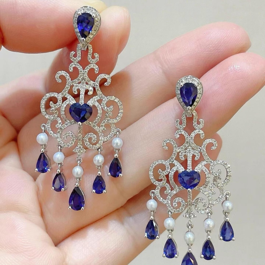 14k Gold 5.68 Ctw Natural Sapphire & Diamond Earrings - 6