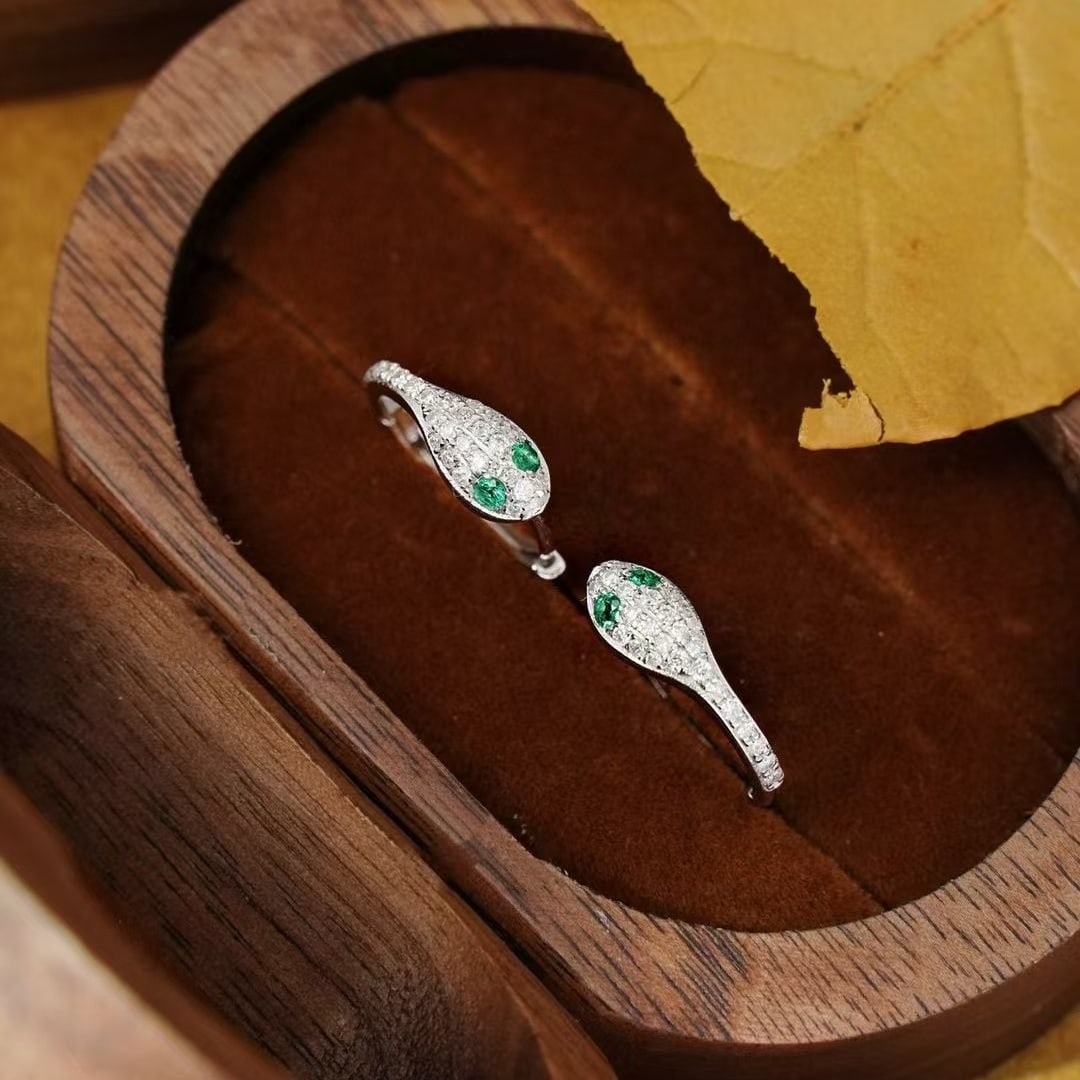 14k Gold 0.44 Ctw Natural Emerald & Diamond Earrings - 2