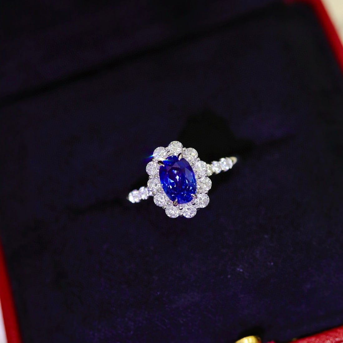14k Gold 2.23 Ctw Vivid Blue Natural Sapphire & Diamond Ring: Ref:230942228 // gold content:14k gold // ring size:7. 25us // // main gemstone:sapphire // shape:oval // carat weight:1. 6ct // color:vivid blue // treatment:natural // // adjacent gemstone 2 :