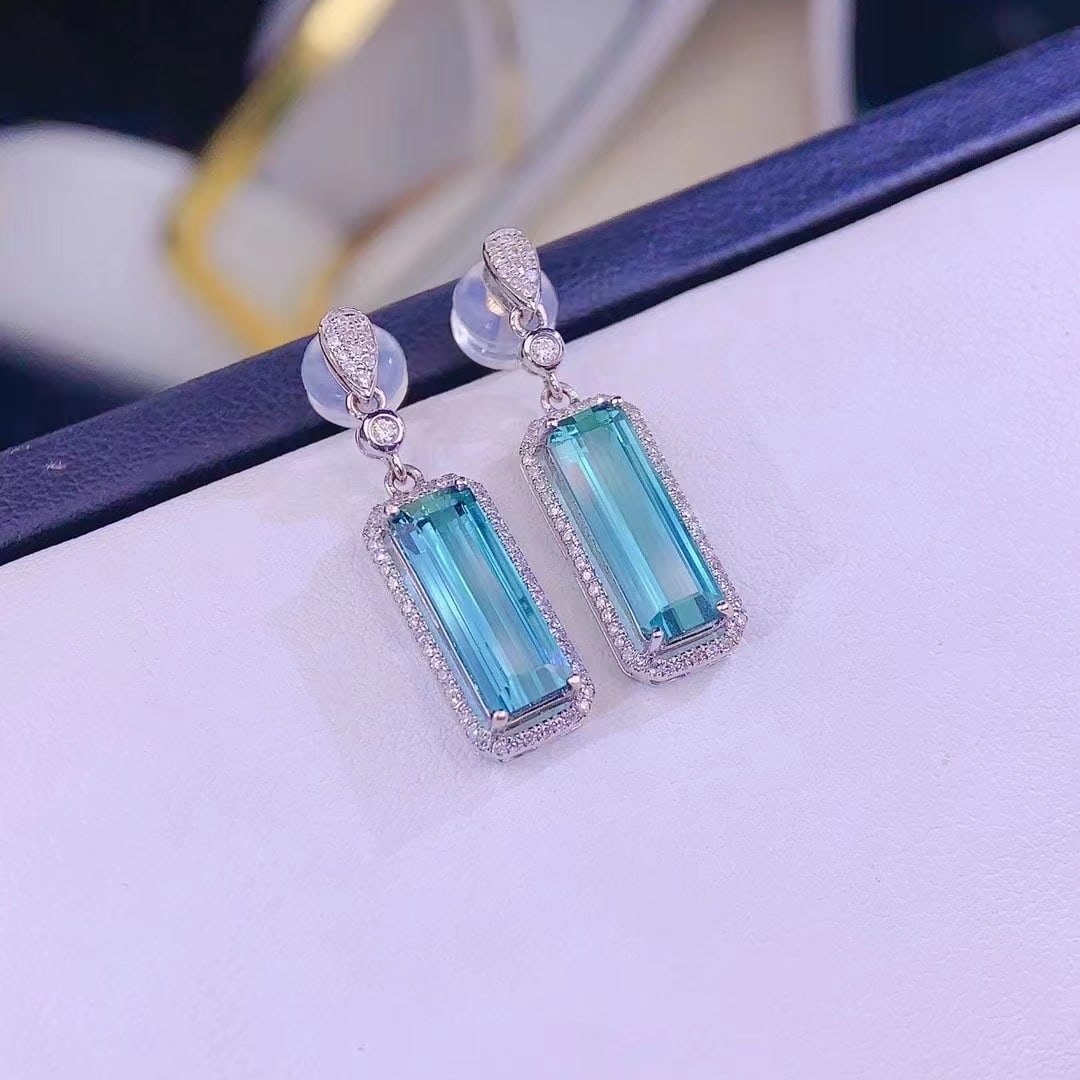 14k Gold 4.2 Ct Natural Tourmaline & Diamond Earrings - 3