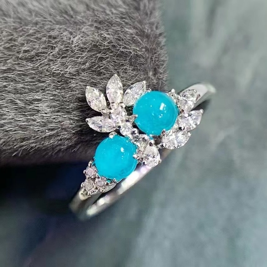 14k Gold 0.93 Ctw Natural Paraiba Tourmaline & Diamond Ring - 2
